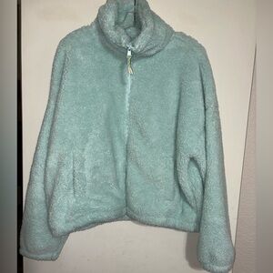 American Eagle Sherpa Seriously Huggable Turquoise Teddy Zip Up Jacket Sz M
